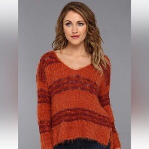 Free People Orange Paprika Co Linus Striped Sweater Medium Boho Grunge Hippie